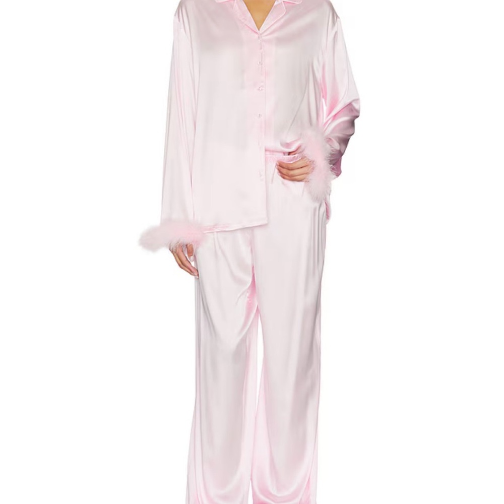 SKIMS Pink Satin Feather Trim Pajama Set | Size Small - Picture 10 of 10